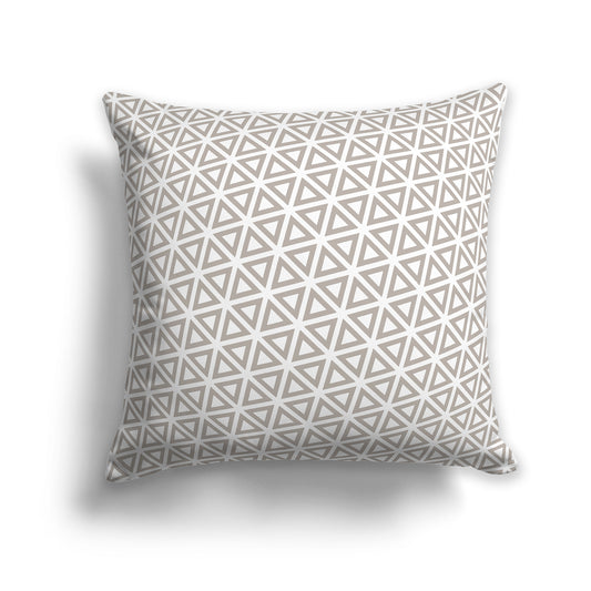 26 inch Throw Pillow with White and Taupe Triangle Repeat Pattern
