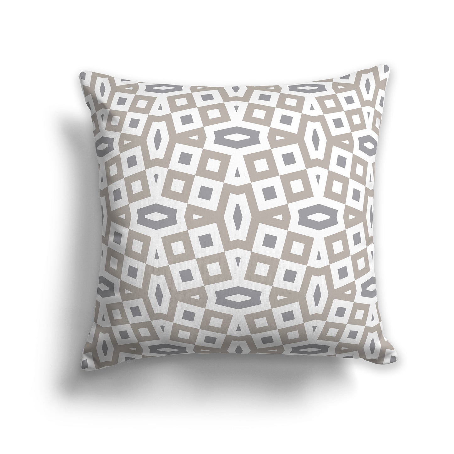 26 inch Throw Pillow with Taupe, Grey and White Geometric Pattern