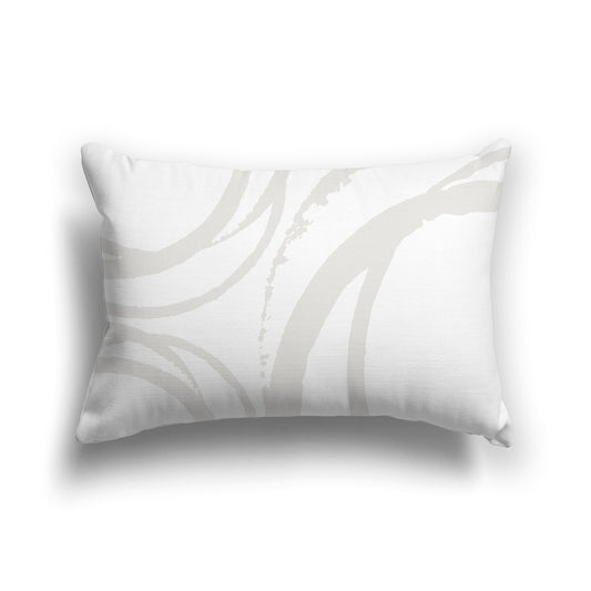 White Throw Pillow with Circular Light Taupe Graphic on Both Sides | Faux Suede | 20 x 14 inches