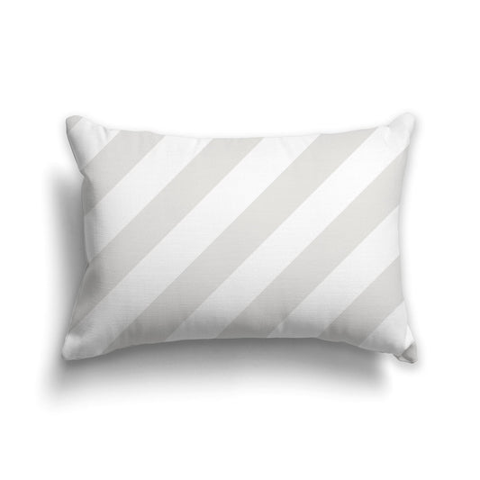 White Throw Pillow with Light Taupe Diagonal Bars on Both Sides | Faux Suede | 20 x 14 inches