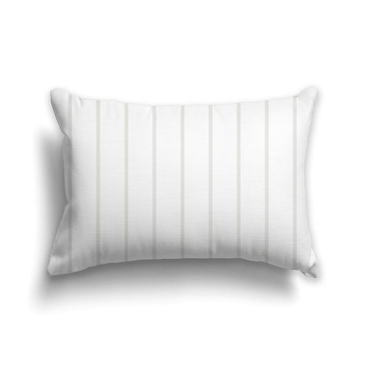 White Throw Pillow with Light Taupe Stripes on Front | Faux Suede | 20 x 14 inches