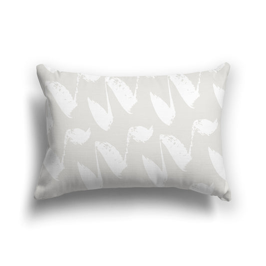 Light Taupe Throw Pillow with White Squiggle Pattern on Both Sides | Faux Suede | 20 x 14 inches