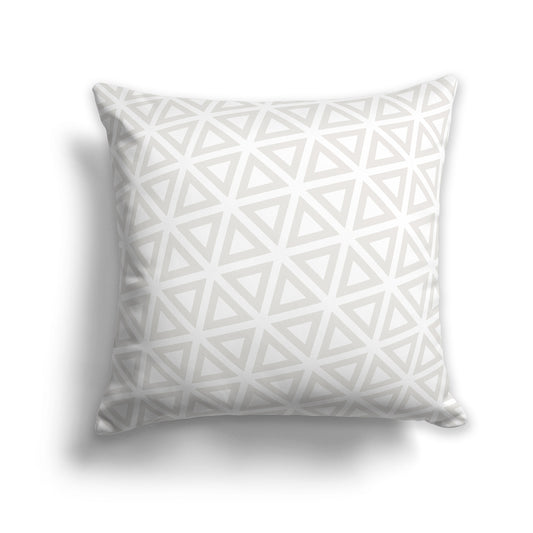 White Throw Pillow with Light Taupe Triangle Pattern on Both Sides | Faux Suede | 14 x 14 inches
