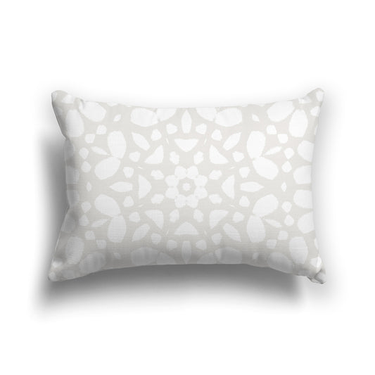 Light Taupe Throw Pillow with Circular White Graphic on Both Sides | Faux Suede | 20 x 14 inches