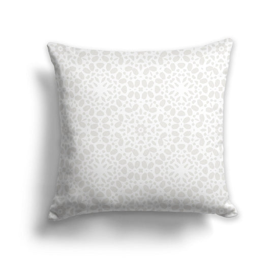 Square Throw Pillow with Fine Light Taupe and White Circular Repeat Pattern