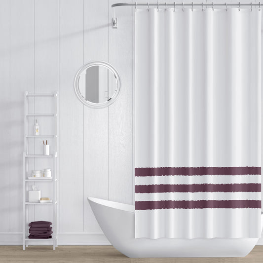 White Shower Curtain with Plum Hand-painted Stripe Print | SC-1211-100