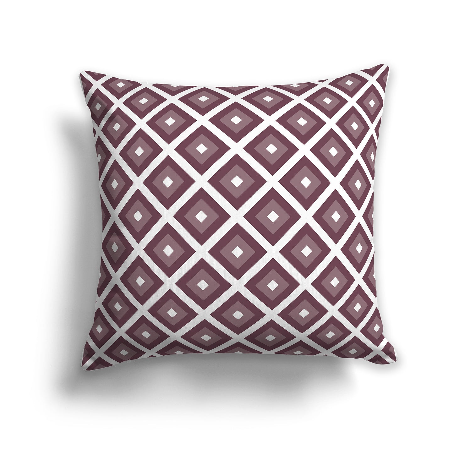 16 inch Throw Pillow with Two-tone Plum and White Square Repeat Pattern