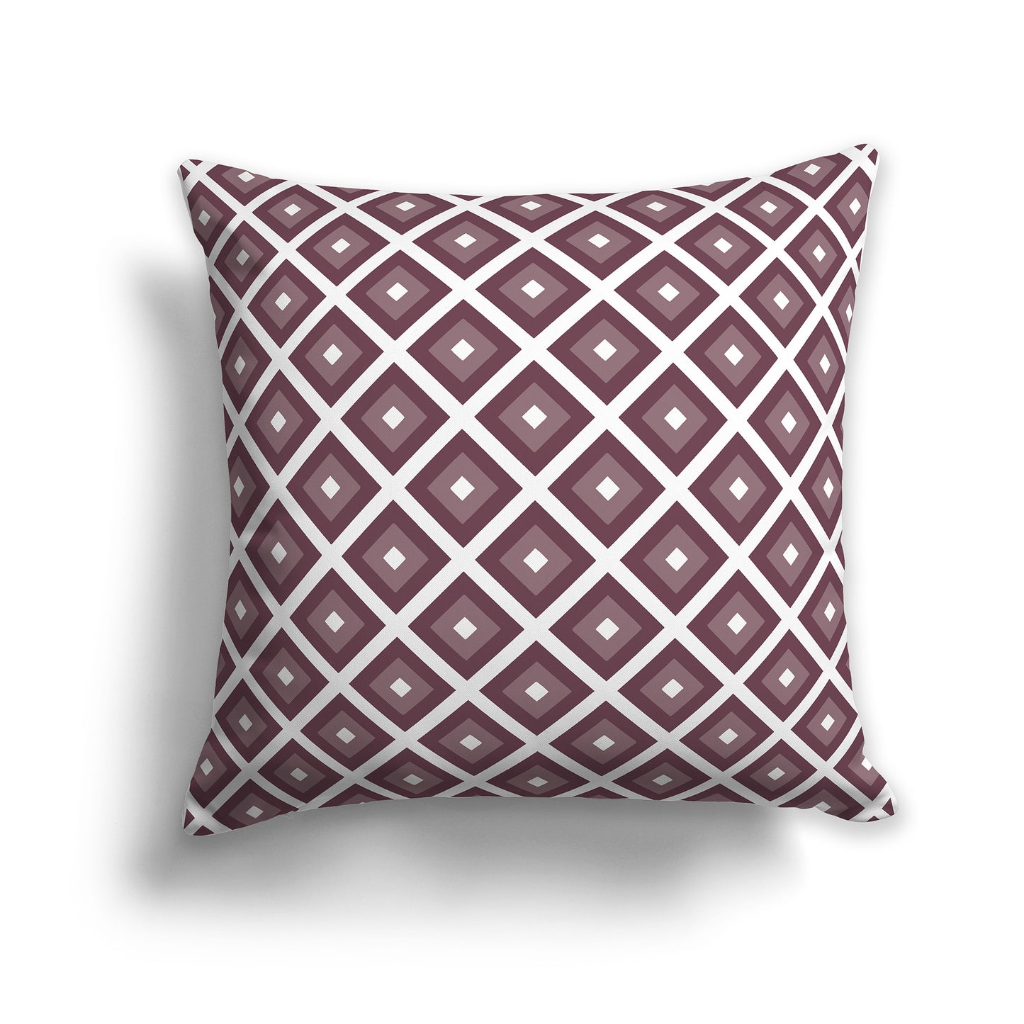 18 inch Throw Pillow with Two-tone Plum and White Square Repeat Pattern