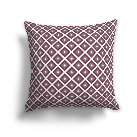 26 inch Throw Pillow with Two-tone Plum and White Square Repeat Pattern