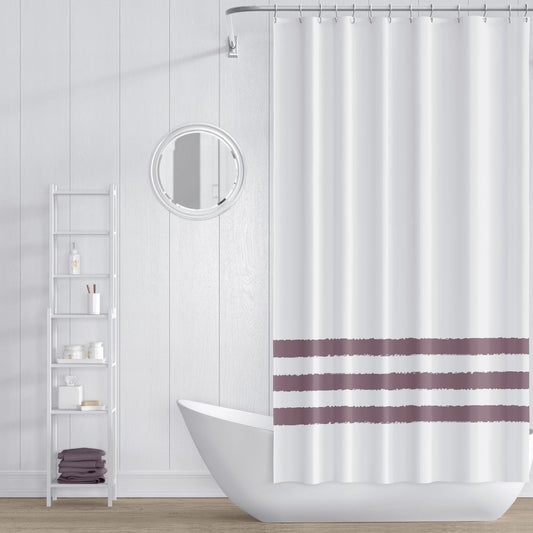 White Shower Curtain with Medium Plum Hand-painted Stripe Print | SC-1211-167