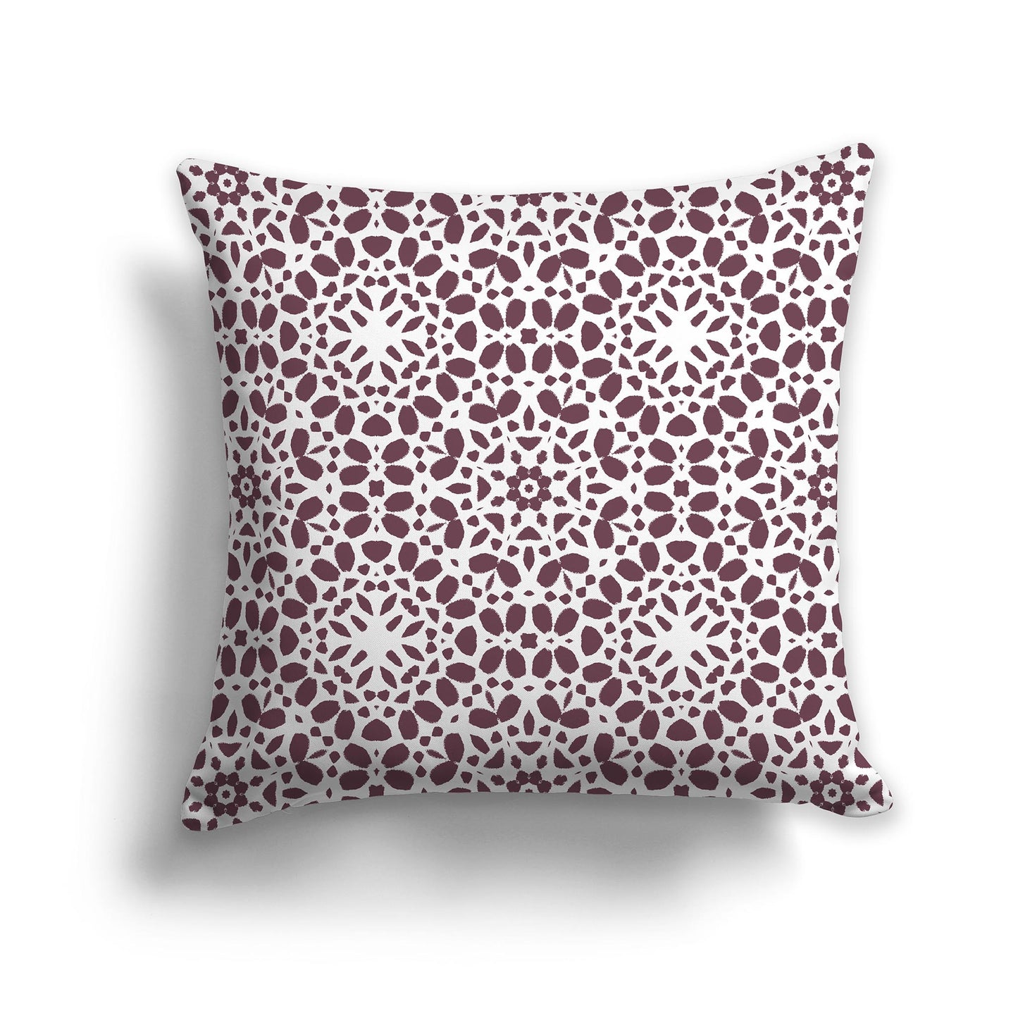 Square Throw Pillow with Fine Plum and White Circular Repeat Pattern
