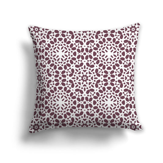 Square Throw Pillow with Fine Plum and White Circular Repeat Pattern
