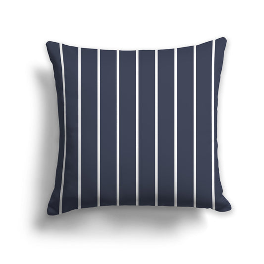 Square Throw Pillow with Dark Blue and White Stripe Pattern