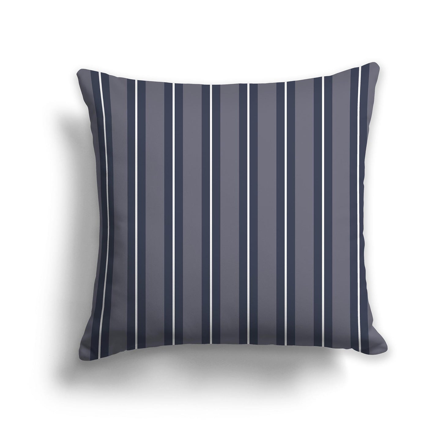 Dark Grey Square Throw Pillow with Dark Blue and White Multistripe Pattern