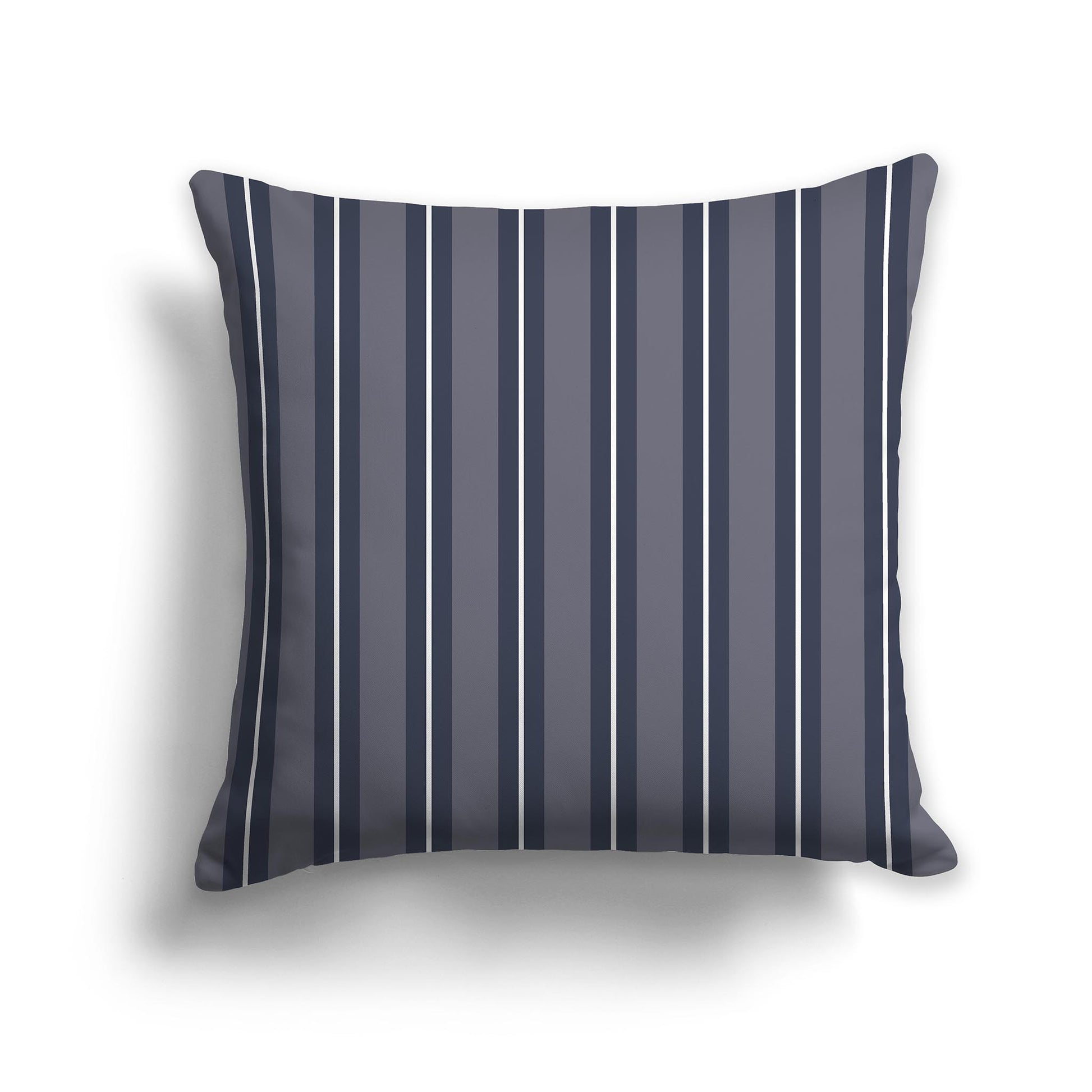 Dark Grey Square Throw Pillow with Dark Blue and White Multistripe Pattern