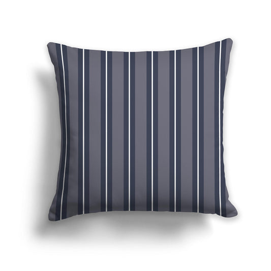 Dark Grey Square Throw Pillow with Dark Blue and White Multistripe Pattern