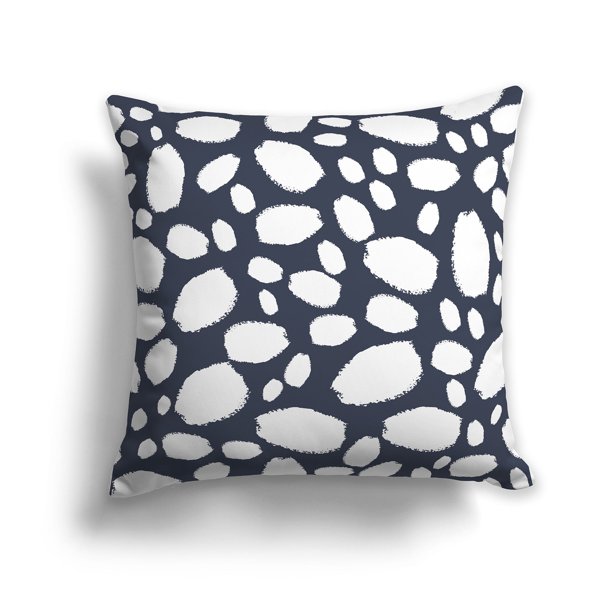 14 inch Throw Pillow with White and Dark Blue Paint Dab Pattern