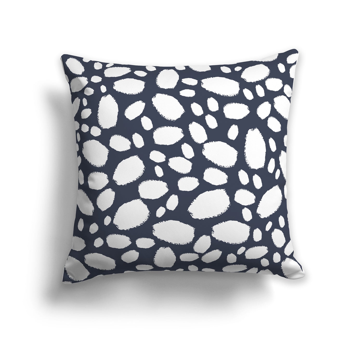 18 inch Throw Pillow with White and Dark Blue Paint Dab Pattern