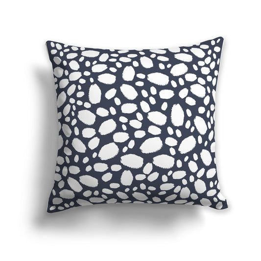 26 inch Throw Pillow with White and Dark Blue Paint Dab Pattern