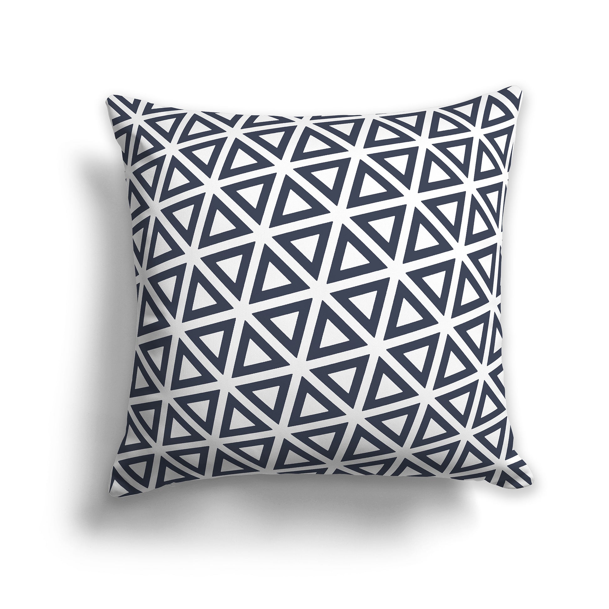 14 inch Throw Pillow with White and Dark Blue Triangle Repeat Pattern