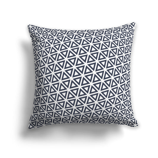 26 inch Throw Pillow with White and Dark Blue Triangle Repeat Pattern