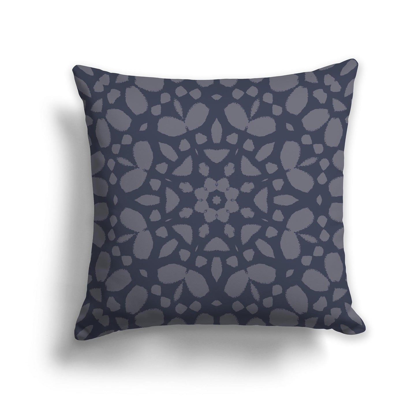 Dark Blue Square Throw Pillow with Large Dark Grey  Circular Graphic