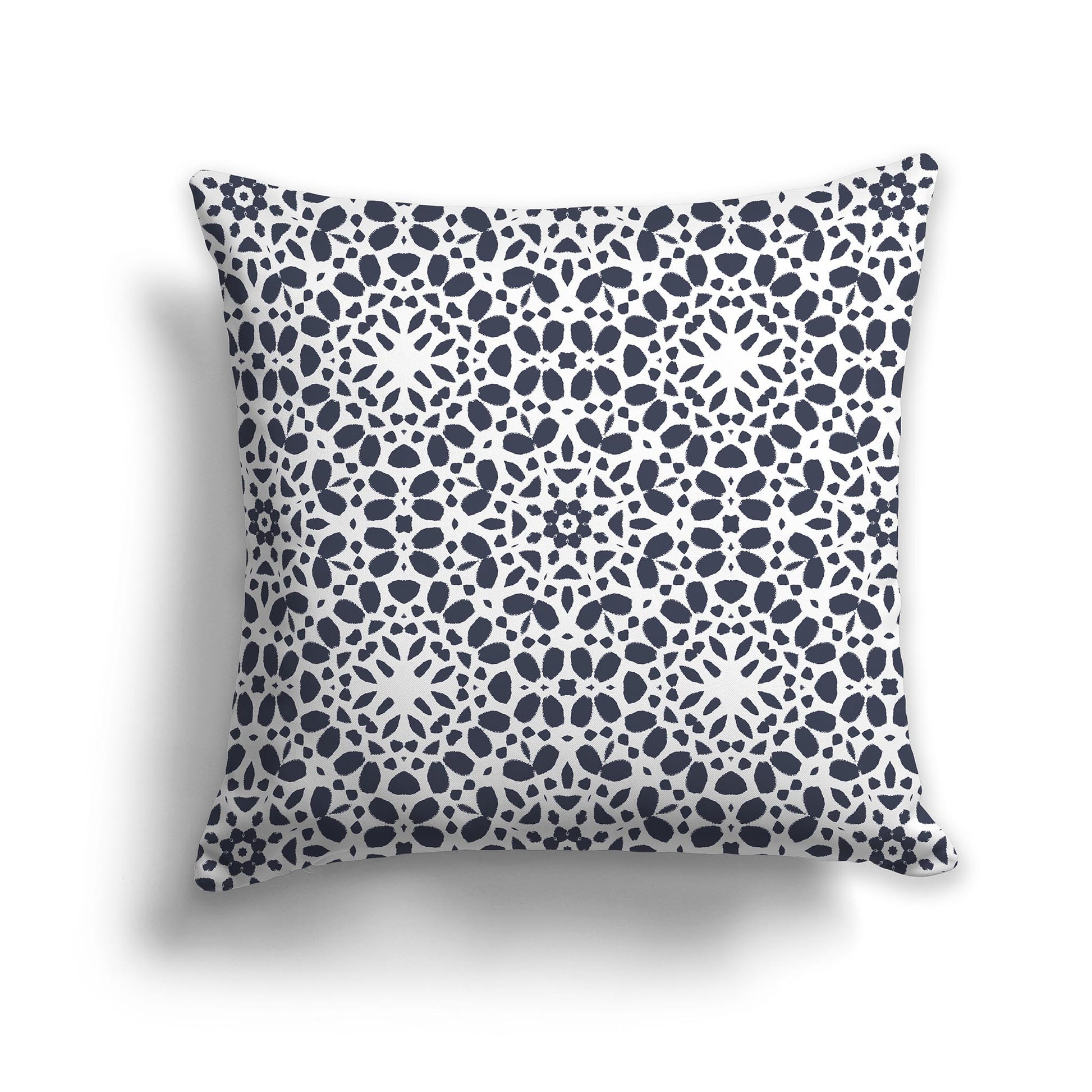 Square Throw Pillow with Fine Dark Blue and White Circular Repeat Pattern