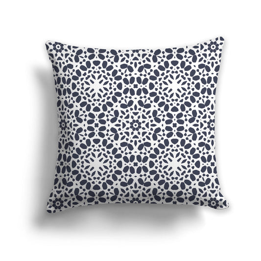 Square Throw Pillow with Fine Dark Blue and White Circular Repeat Pattern