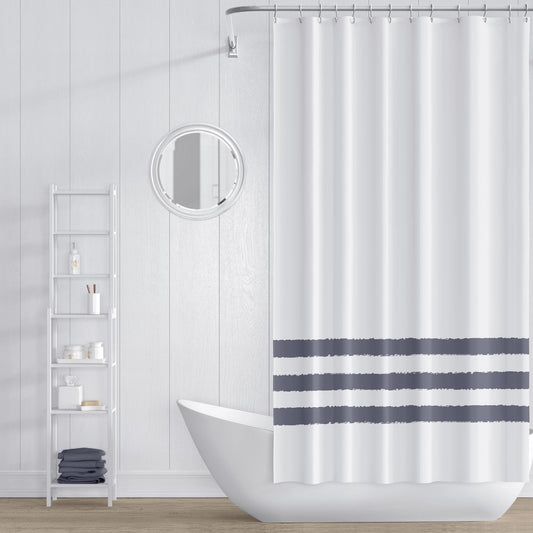 White Shower Curtain with Dark Grey Hand-painted Stripe Print | SC-1212-367