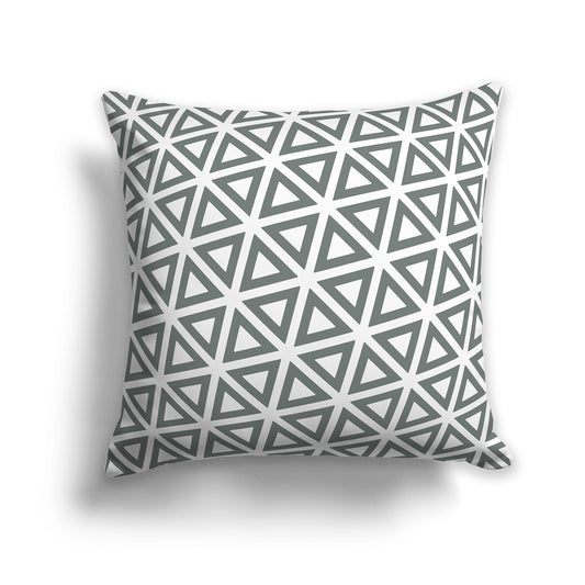 White Throw Pillow with Green Triangle Pattern on Both Sides | Faux Suede | 14 x 14 inches