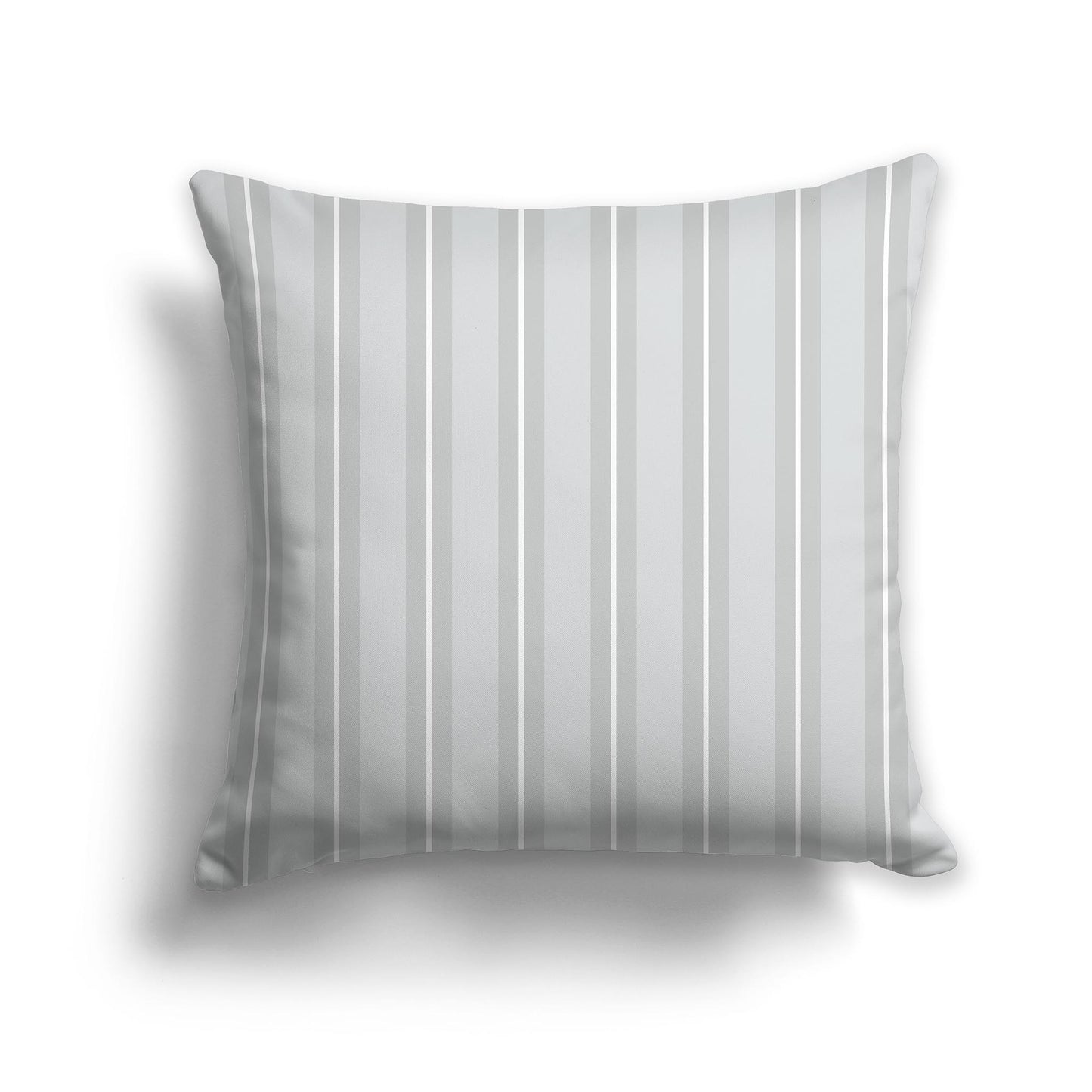 Pale Grey Square Throw Pillow with Grey and White Multistripe Pattern