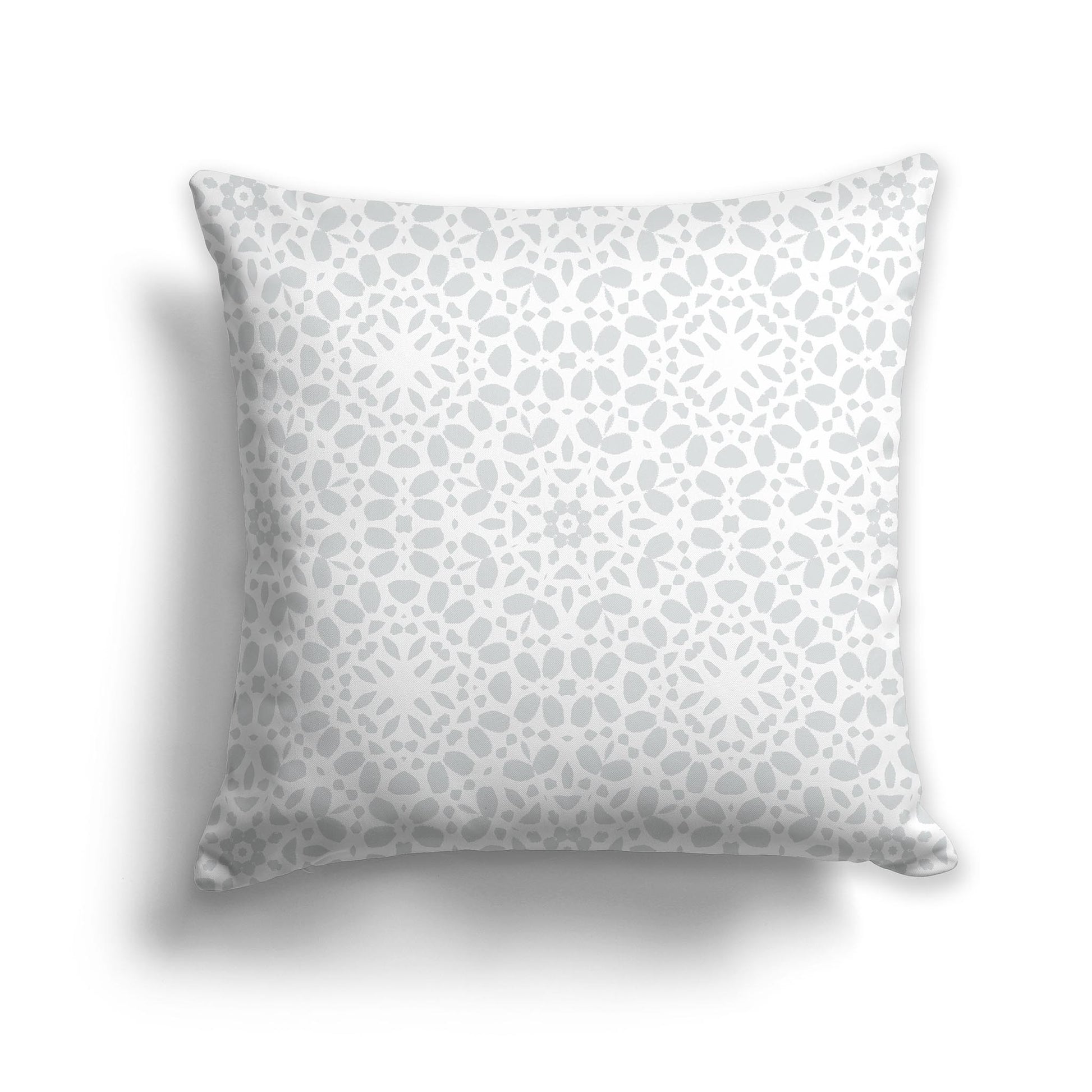 Square White Throw Pillow with Fine Two-tone Pale Grey Circular Repeat Pattern