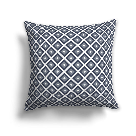 26 inch Throw Pillow with Dark Blue-grey, Grey and White Square Repeat Pattern