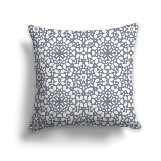 Square Throw Pillow with Fine Grey and White Circular Repeat Pattern