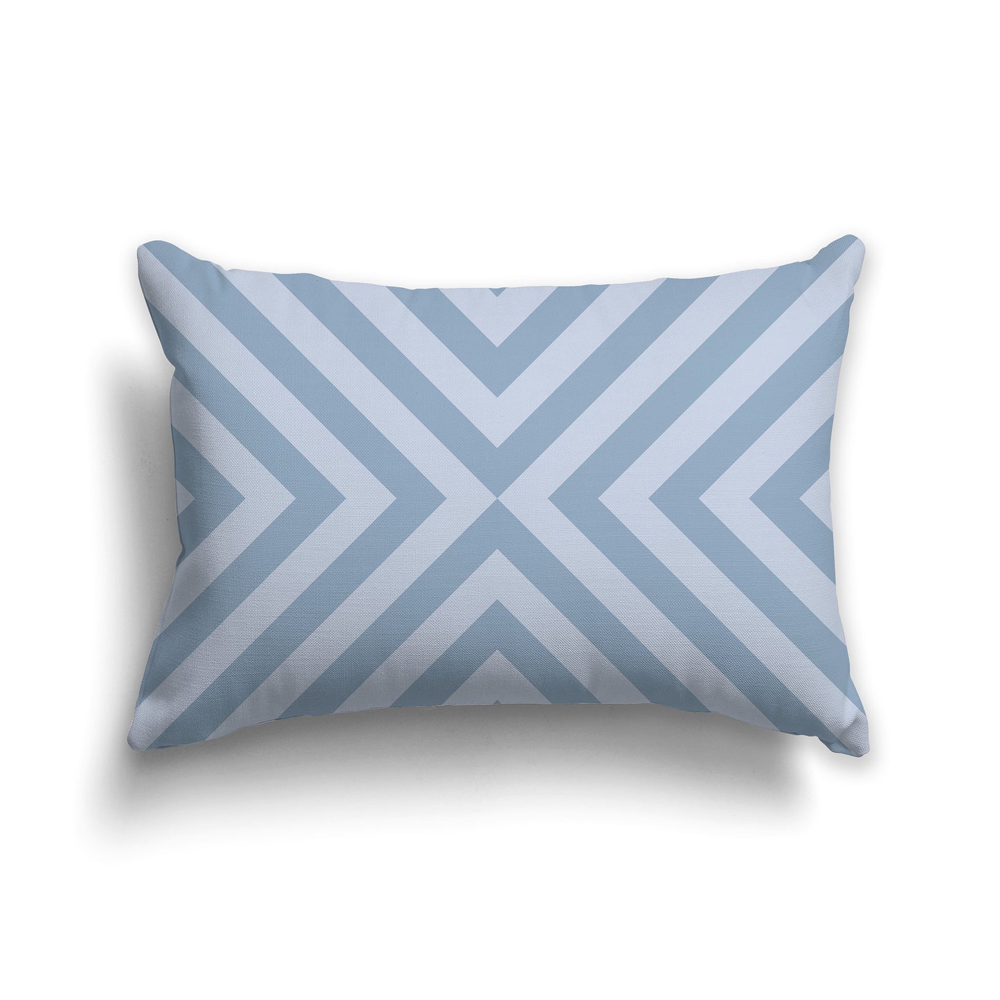 Lumbar Throw Pillow with Medium Blue and Light Grey Radiating Diagonal Bars