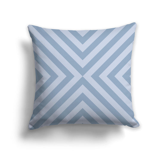 Square Throw Pillow with Medium Blue and Light Grey Radiating Diagonal Bars