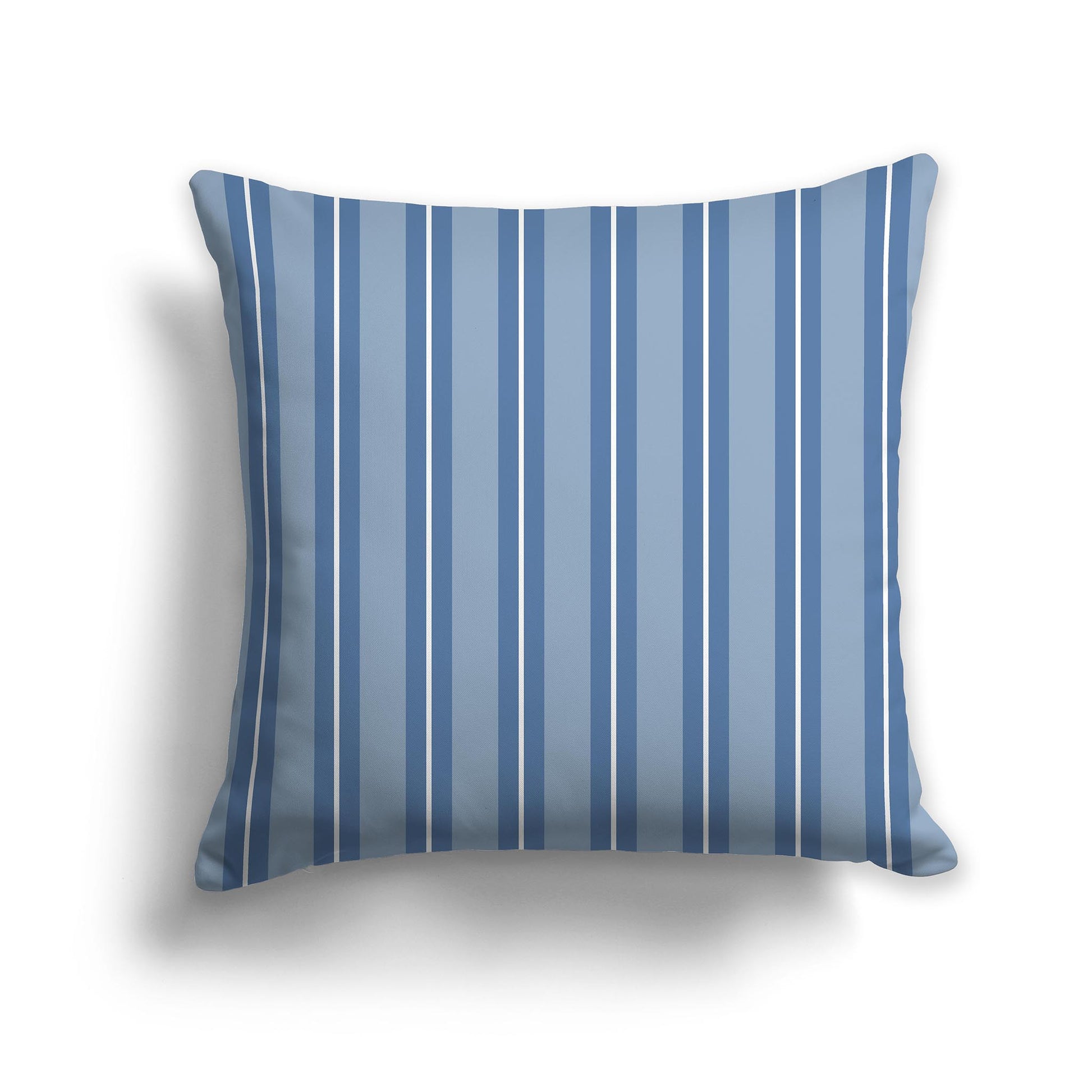 Medium Blue Square Throw Pillow with Blue and White Multistripe Pattern
