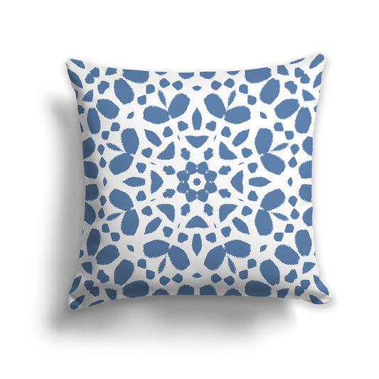 Square Throw Pillow with Large White and Blue Circular Graphic