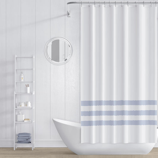 White Shower Curtain with Light Grey Hand-painted Stripe Print | SC-1231-400