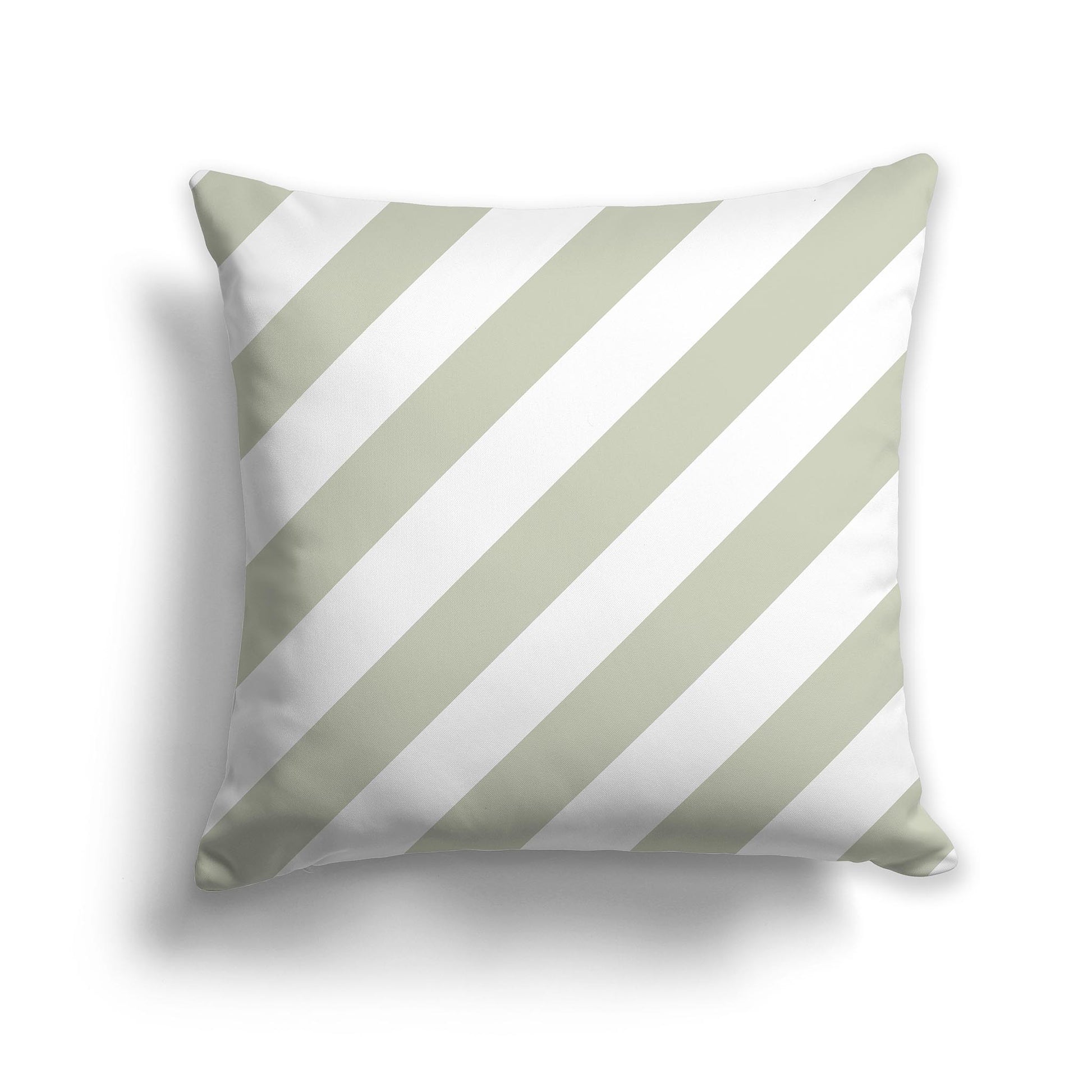 Square Throw Pillow with Pale Green and White Diagonal Bars