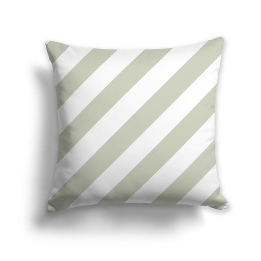 Square Throw Pillow with Pale Green and White Diagonal Bars