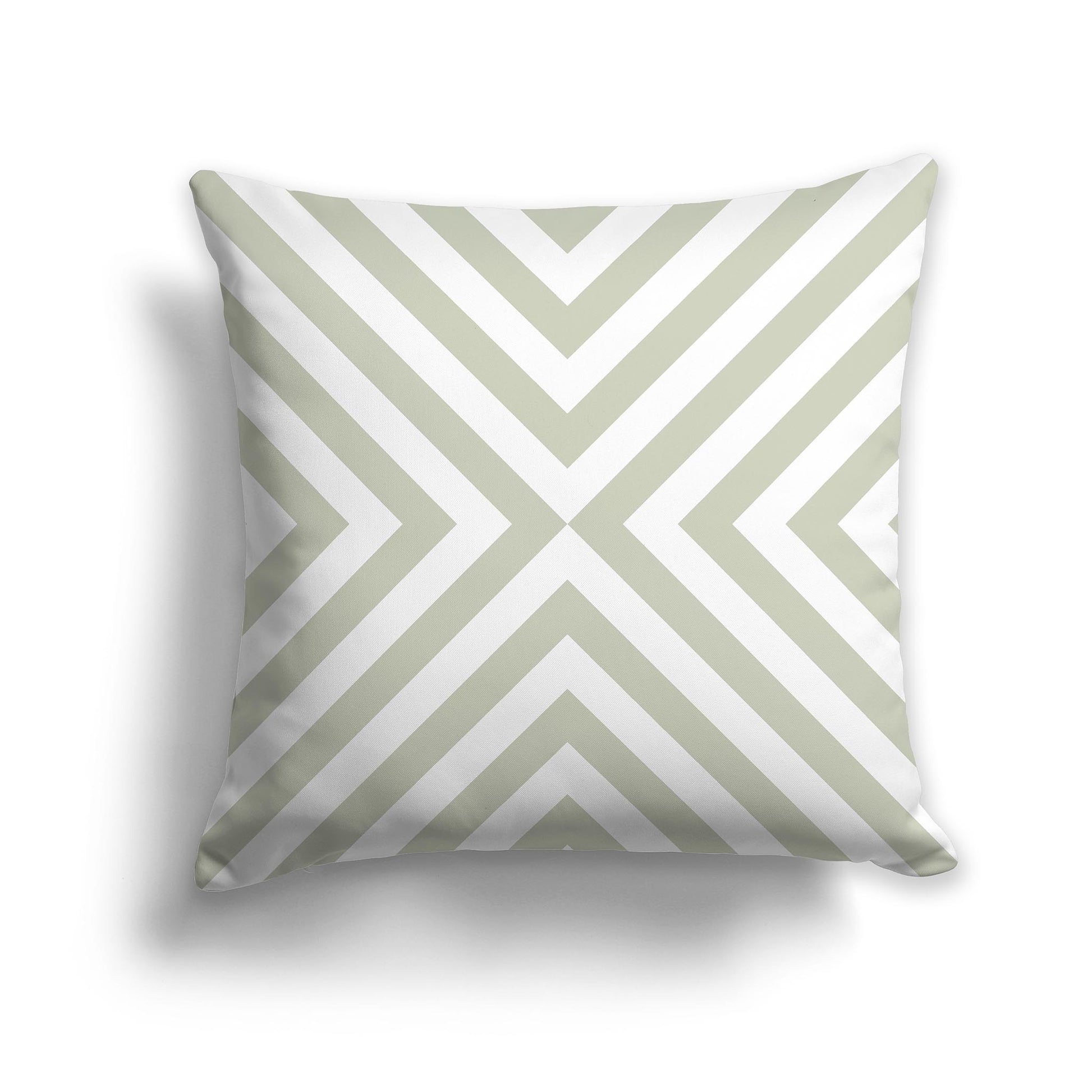Square Throw Pillow with Pale Green and White Radiating Diagonal Bars