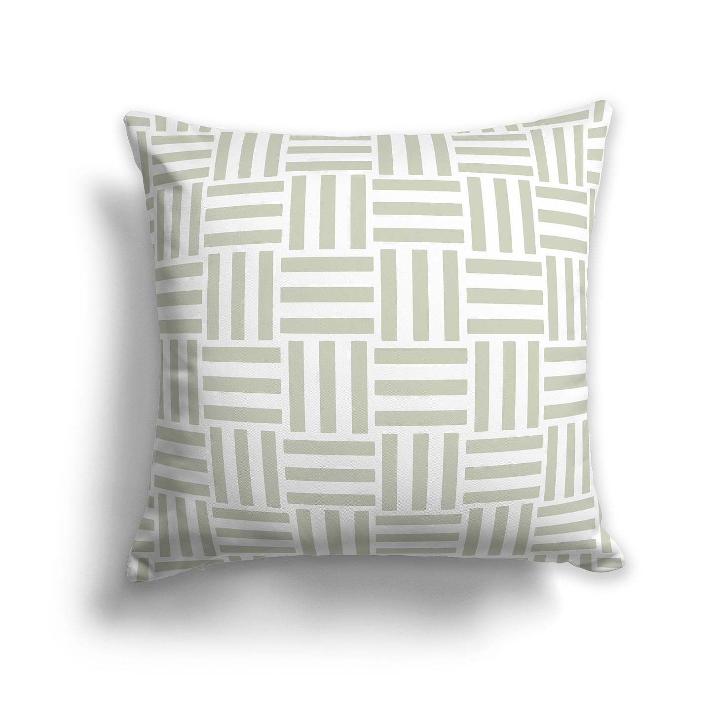 14 inch Throw Pillow with Pale Green and White Basket Weave Pattern