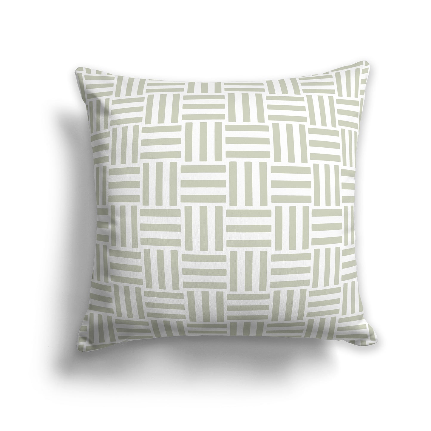 18 inch Throw Pillow with Pale Green and White Basket Weave Pattern