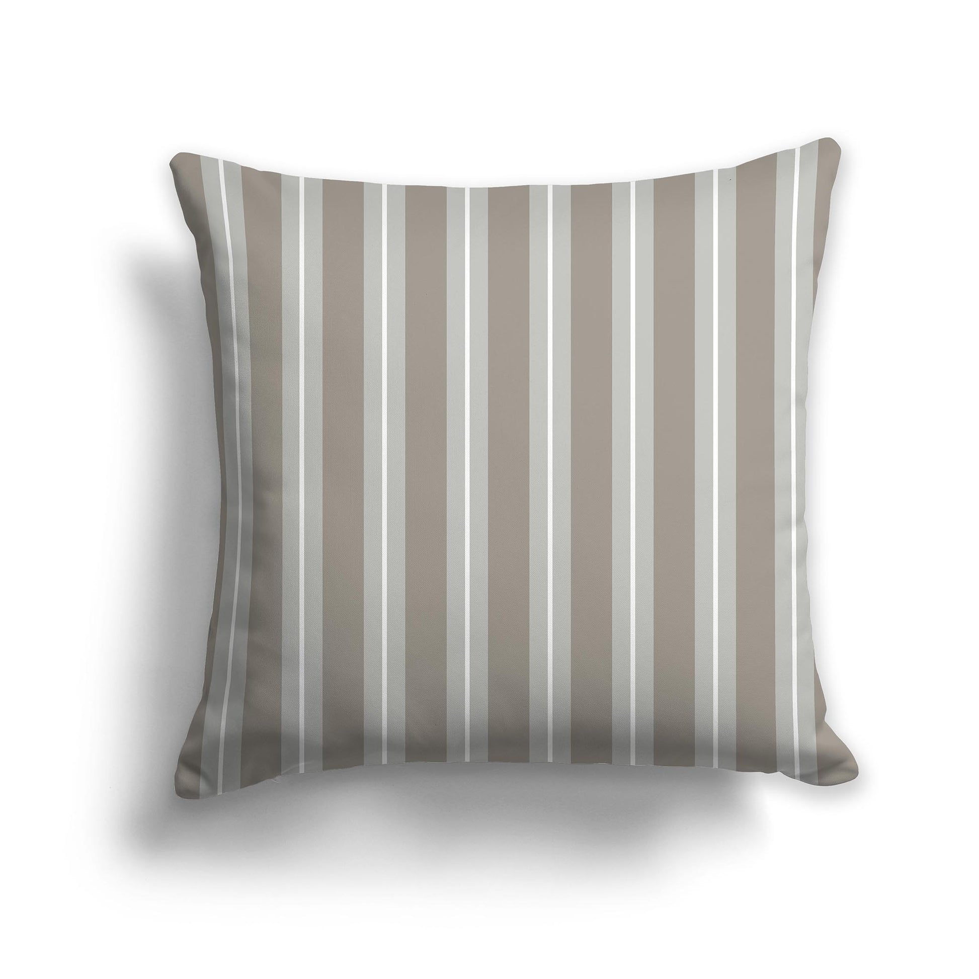 Square Throw Pillow with Brown, Grey-green and White Multistripe Pattern