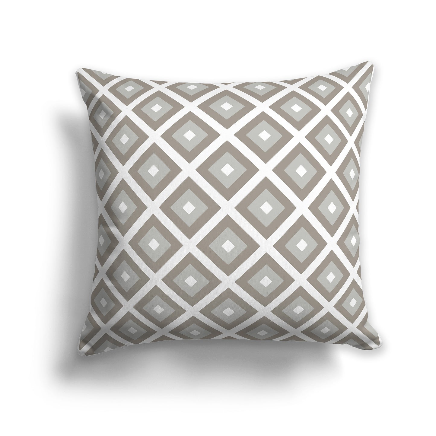 14 inch Throw Pillow with Brown, White and Grey-green Square Repeat Pattern