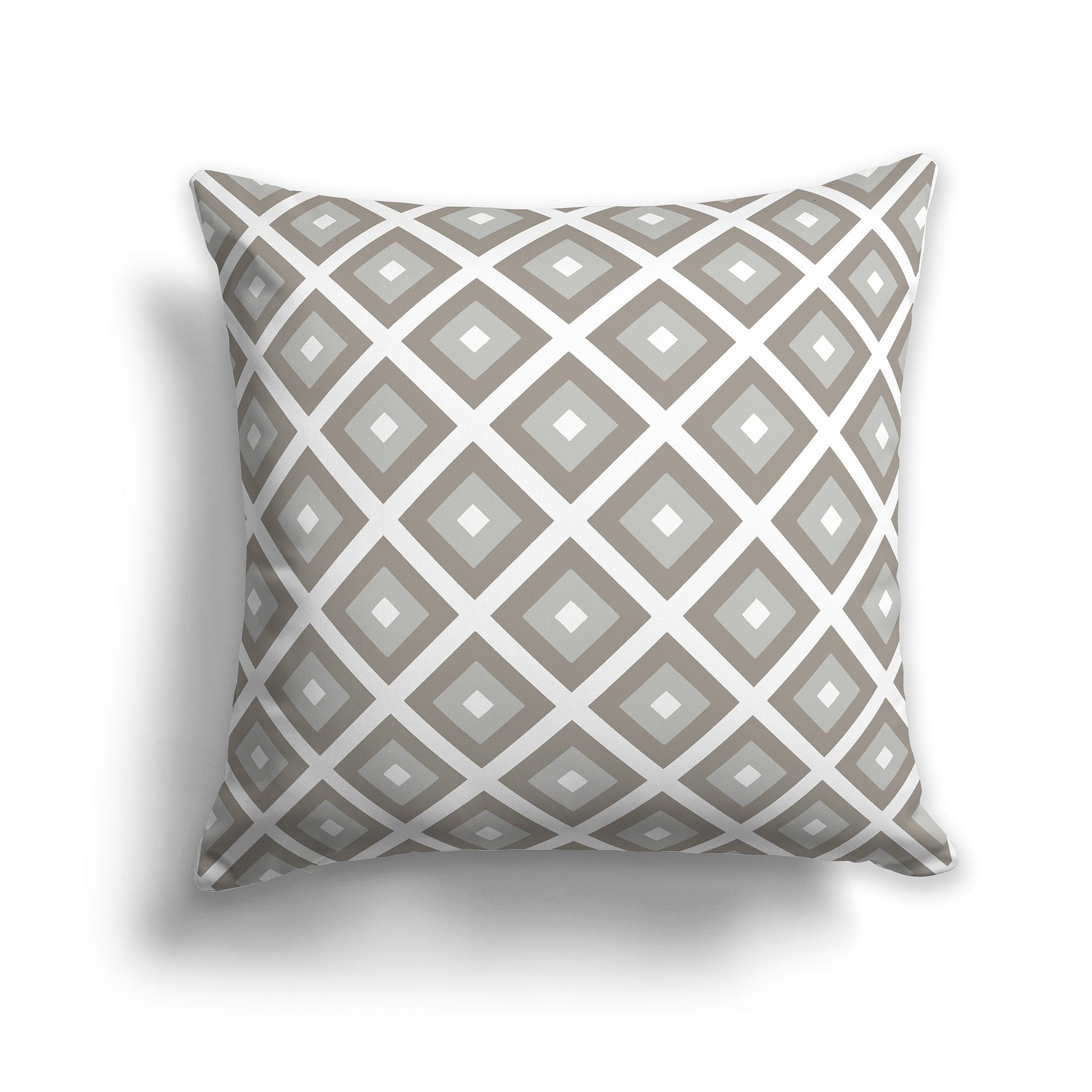 14 inch Throw Pillow with Brown, White and Grey-green Square Repeat Pattern