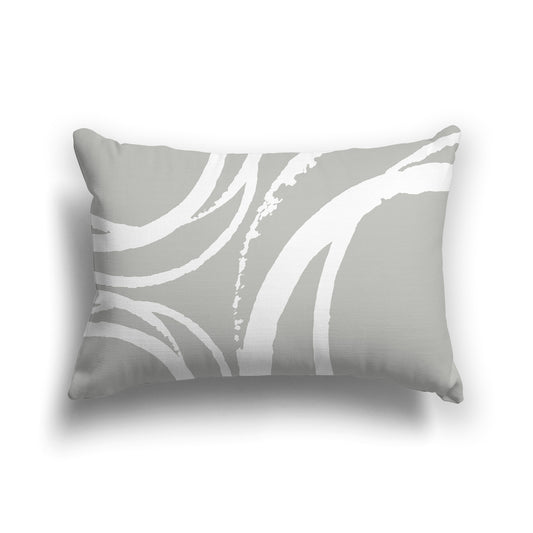 Grey Throw Pillow with White Circular Graphic on Both Sides | Faux Suede | 20 x 14 inches