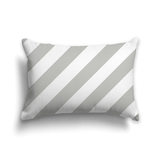White Throw Pillow with Grey Diagonal Bars on Both Sides | Faux Suede | 20 x 14 inches