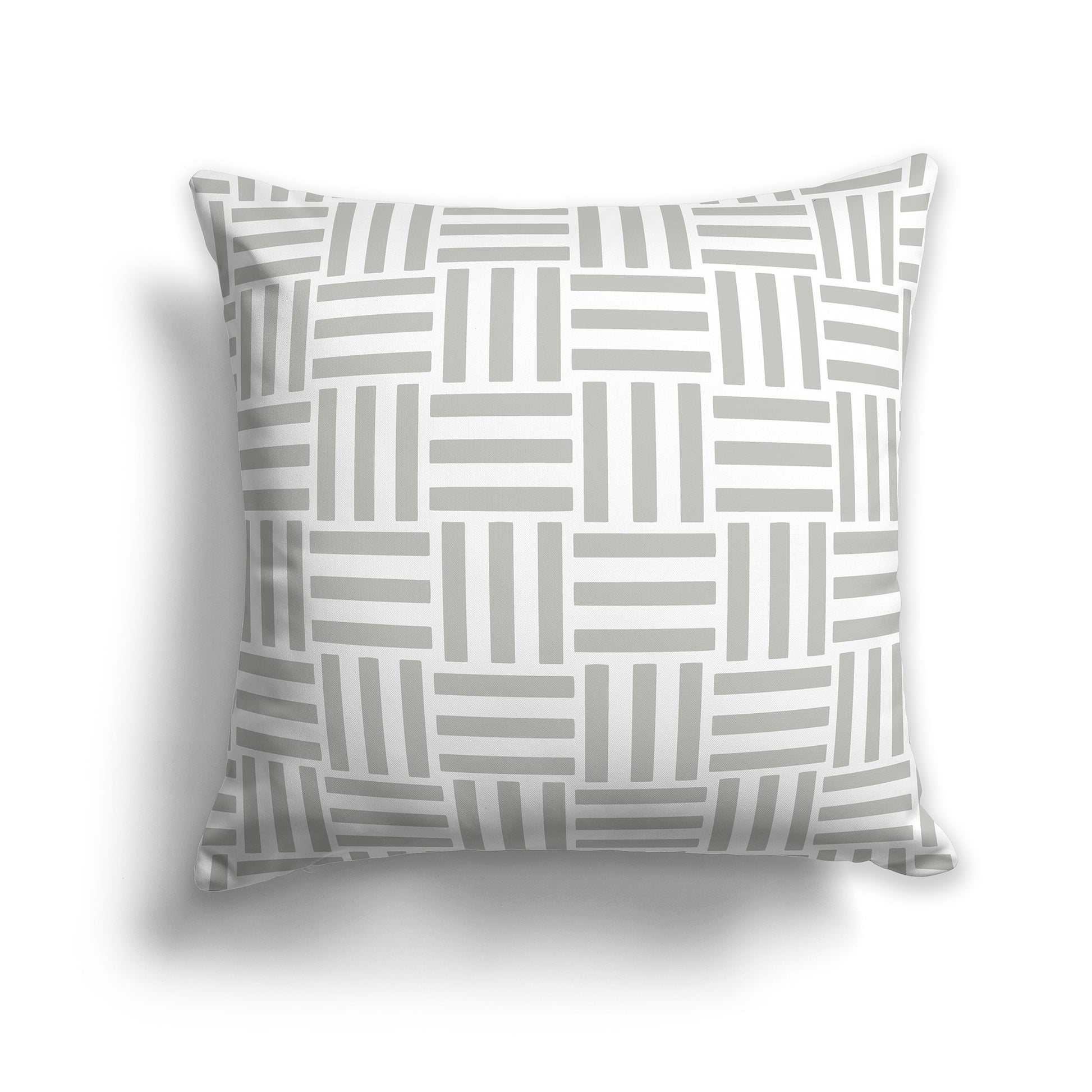 14 inch Throw Pillow with White and Grey Basket Weave Pattern